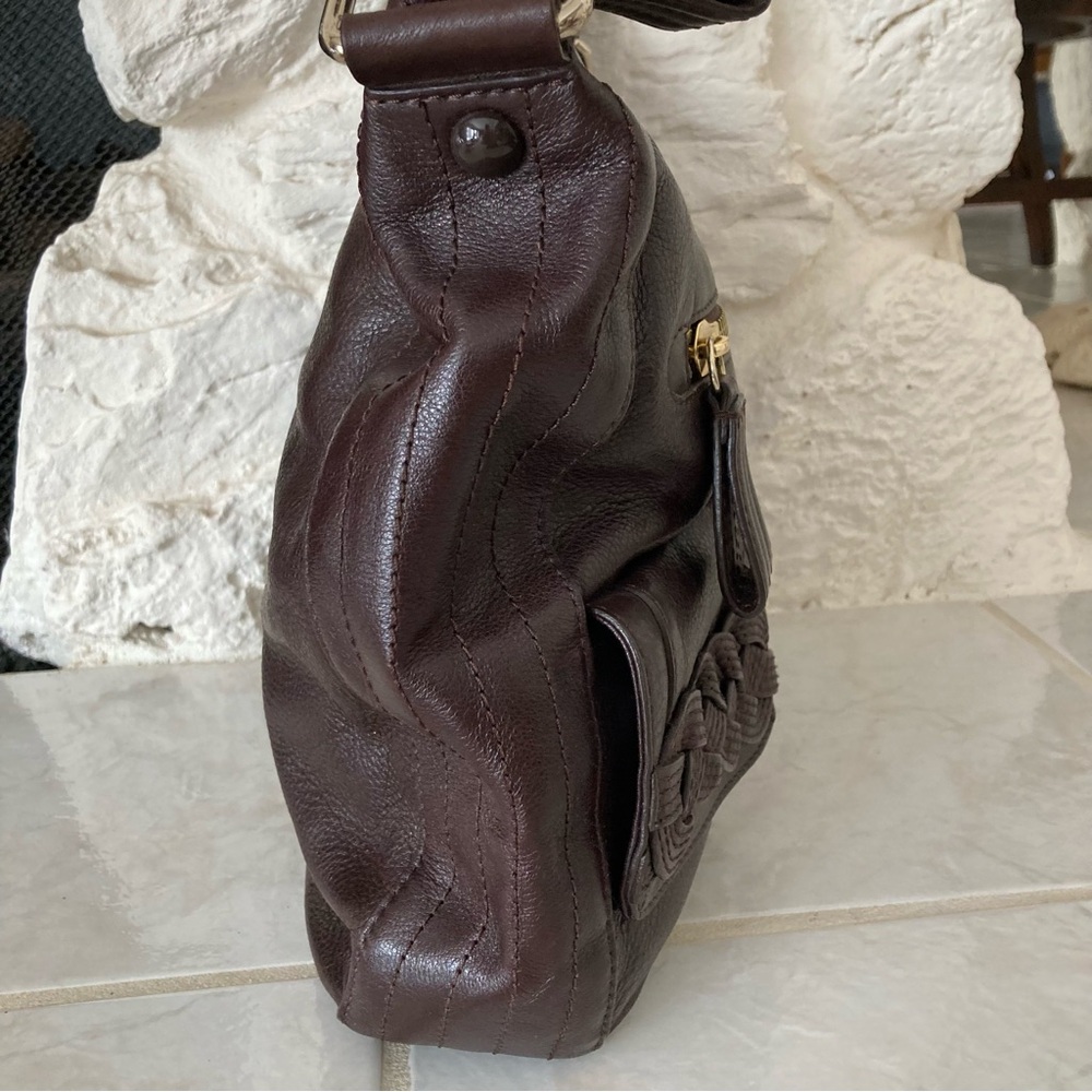 NWOT Elliott Luca dark brown leather shoulder “Moto Hobo” style bag - Picture 7 of 12